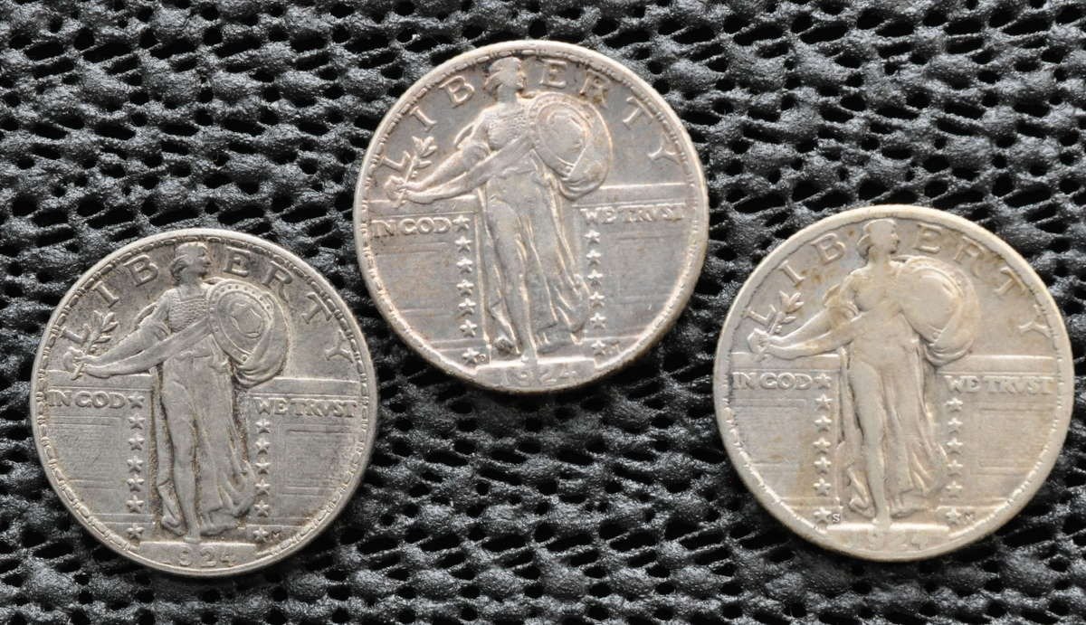 (3) 1924 (P, D, S Mints) Standing Liberty Quarters
