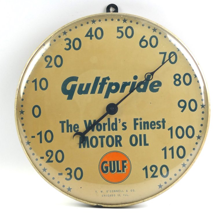 Gulf Gulfpride Motor Oil Round Thermometer