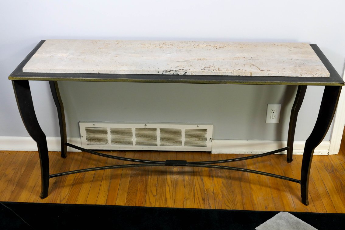 Contemporary Metal Console Table with Stone Slab
