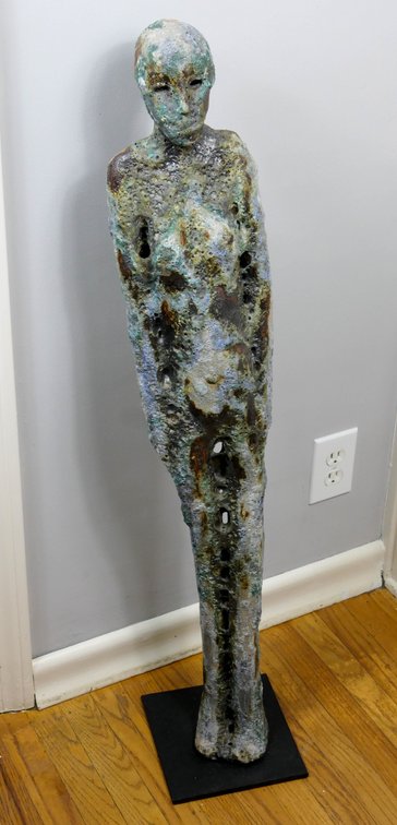 Tall Textured Ceramic Figural Sculpture