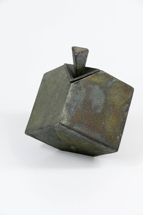 Ceramic Lidded Cube Urn by Mangum Pottery