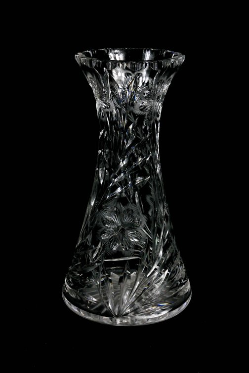 Hand Cut Crystal Vase with Floral Cutting