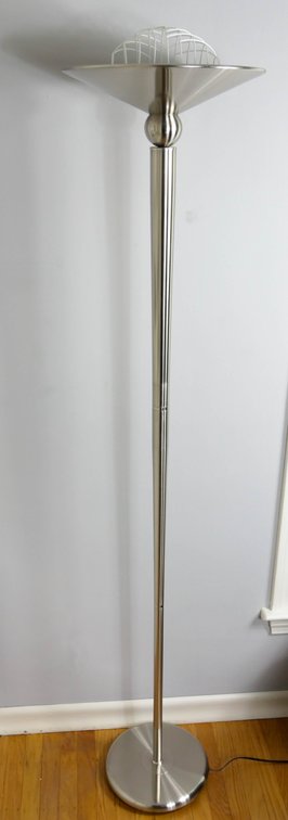 Round Weighted Base Silvertone Torchiere Floor Lamp