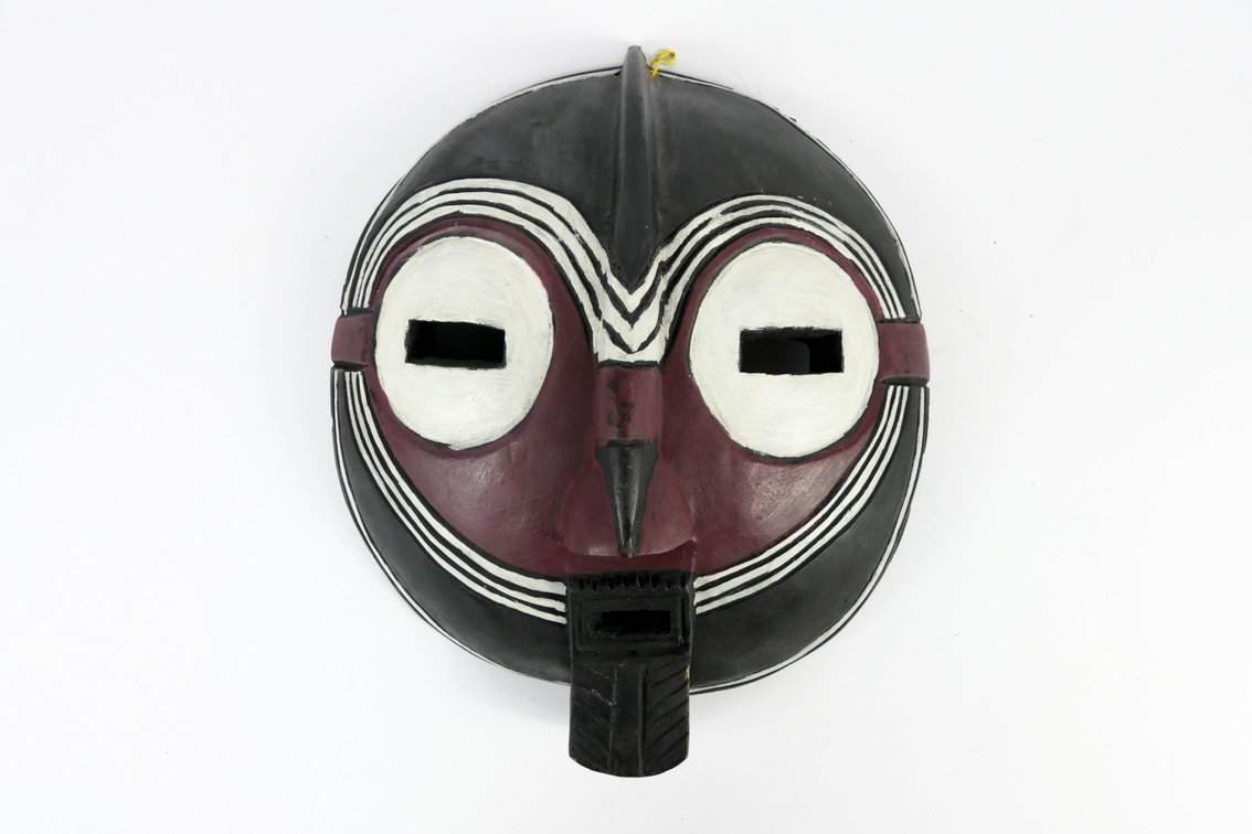 Round Wooden Folk Art Mask