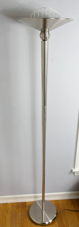 Round Weighted Base Silvertone Torchiere Floor Lamp