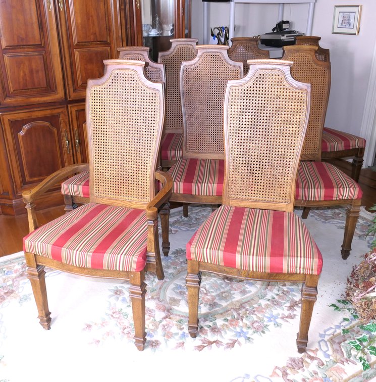 Eight Caned Back Dining Chairs