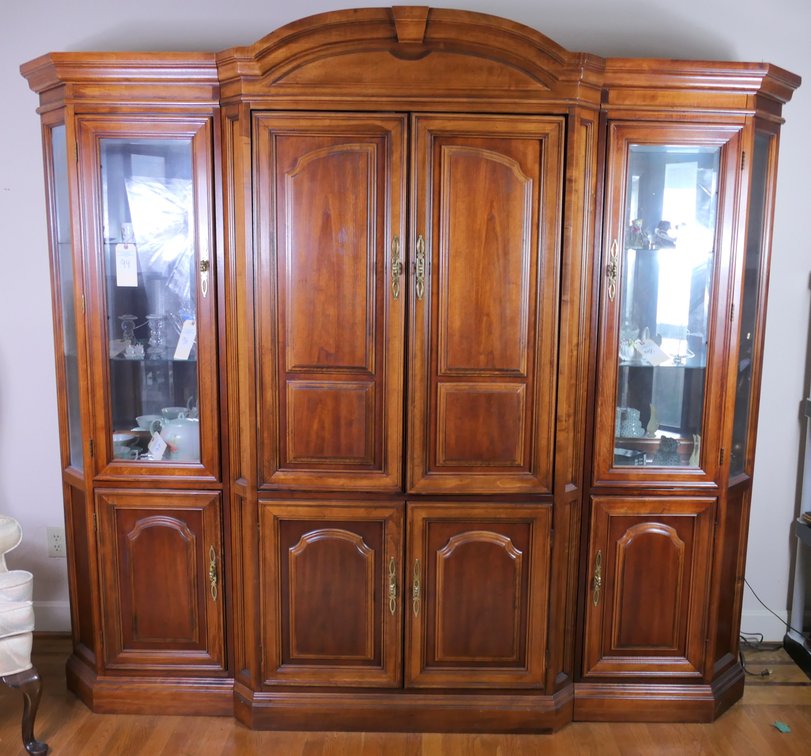 Walnut Finish Media and Curio Cabinet