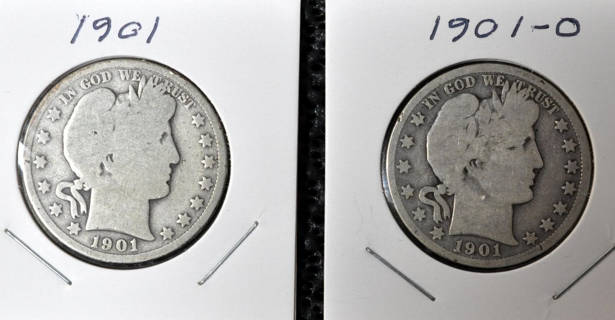 (2) 1901-P,O Barber Half Dollars
