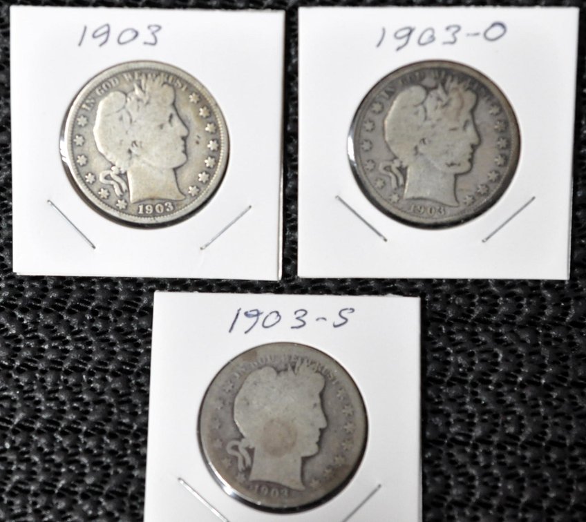 (3) 1903-P,O,S Barber Half Dollars