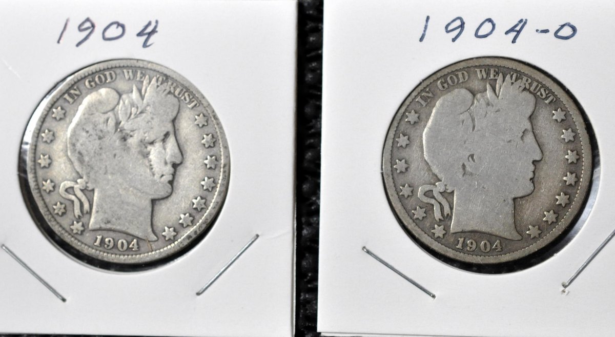 (2) 1904-P,O Barber Half Dollars