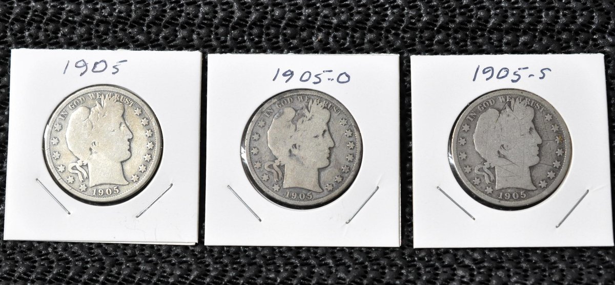 (3) 1905-P,O,S Barber Half Dollars