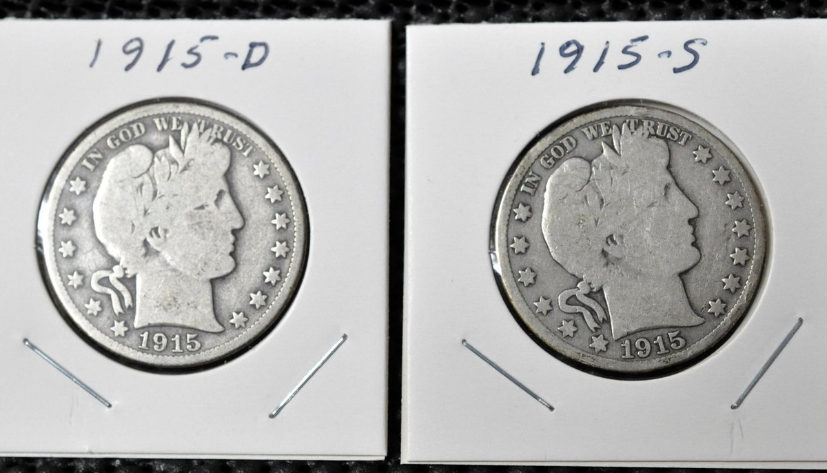 (2) 1915-D,S Barber Half Dollars