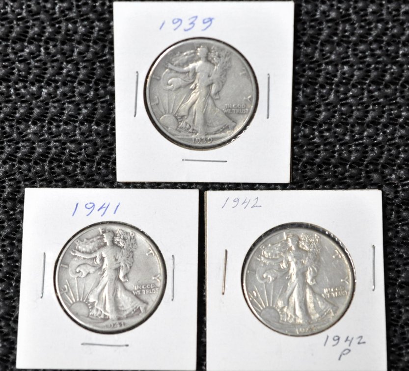(3) 1939-1942 Walking Liberty Half Dollars