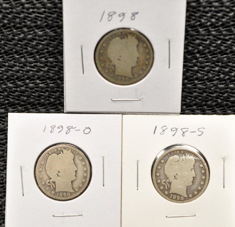 (3) 1898-P,O,S Barber Quarters