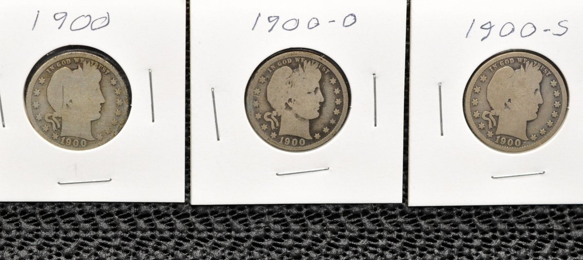 (3) 1900-P,O,S Barber Quarters