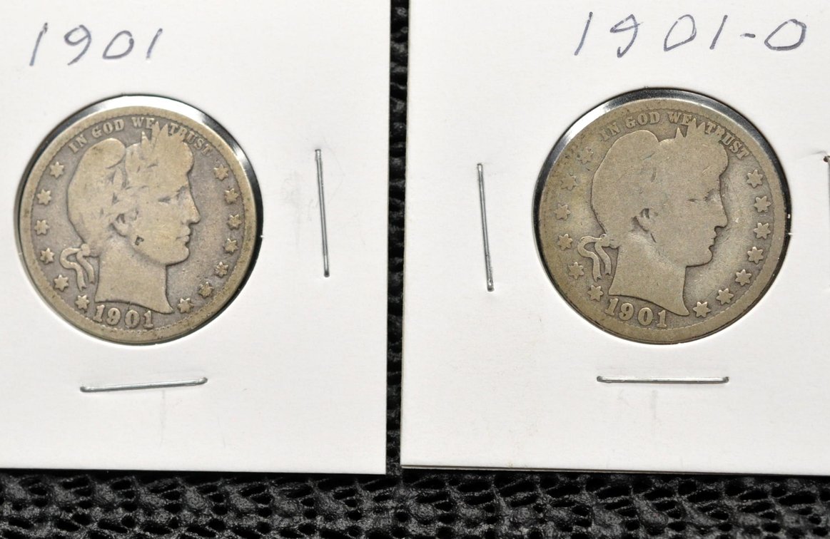 (2) 1901-P,O Barber Quarters