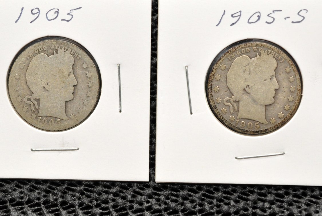 (2) 1905-P,S Barber Quarters