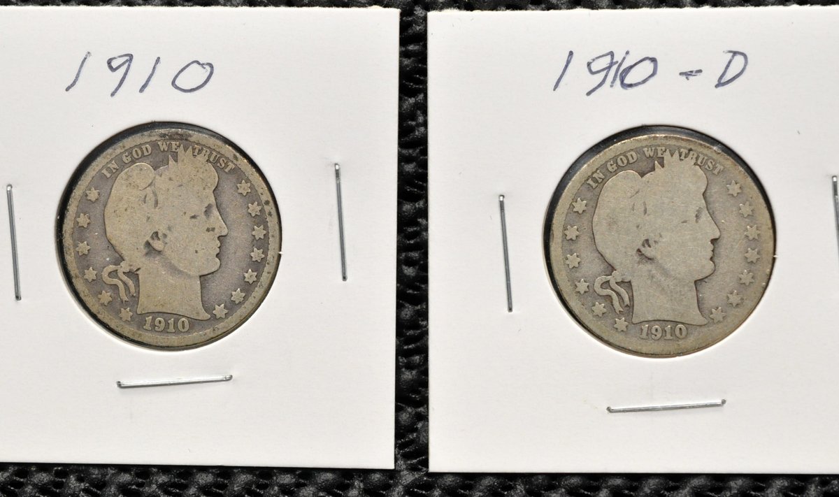 (2) 1910-P,D Barber Quarters