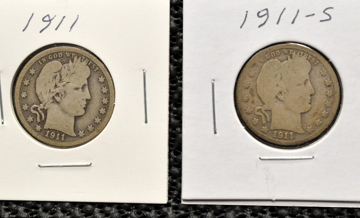 (2) 1911-P,S Barber Quarters
