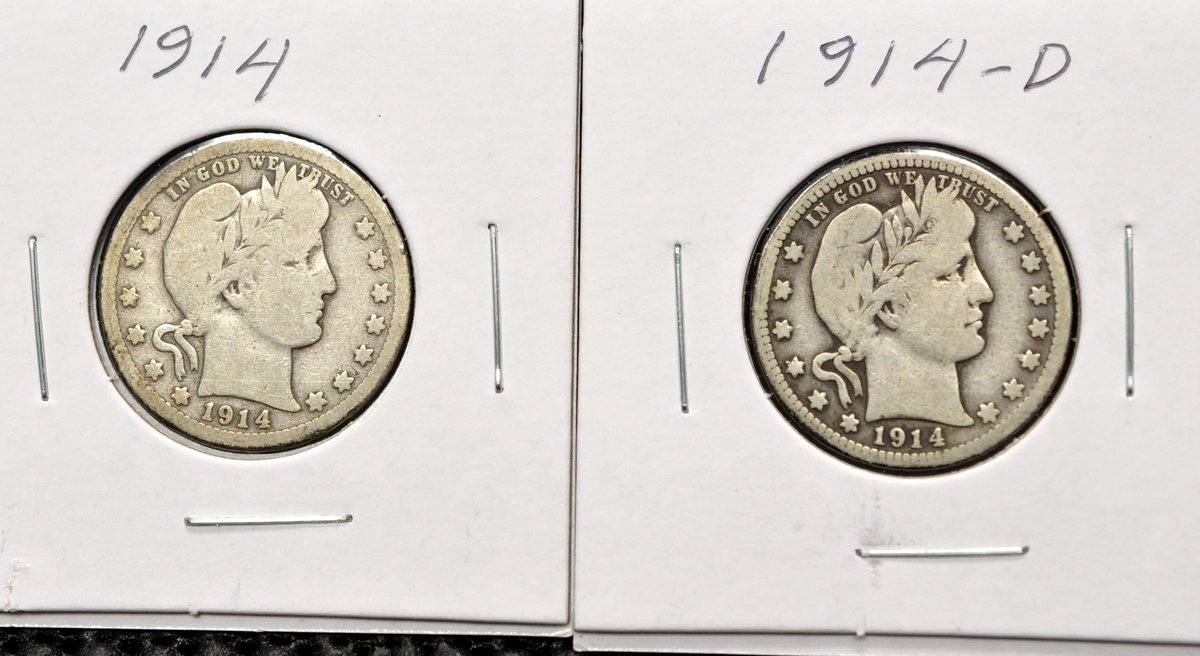 (2) 1914-P,D Barber Quarters