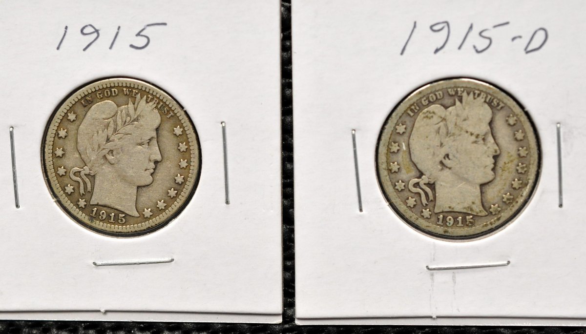 (2) 1915-P,D Barber Quarters