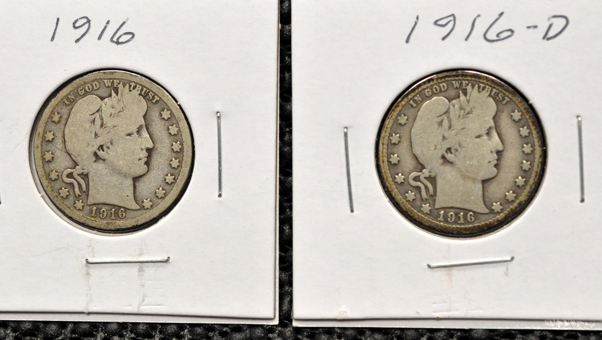(2) 1916-P,D Barber Quarters
