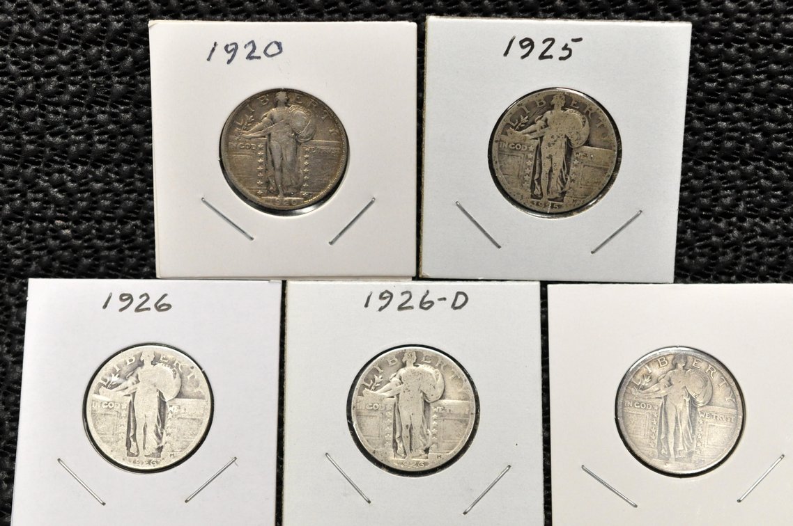 (5) 1920-1926 Standling Liberty Quarters