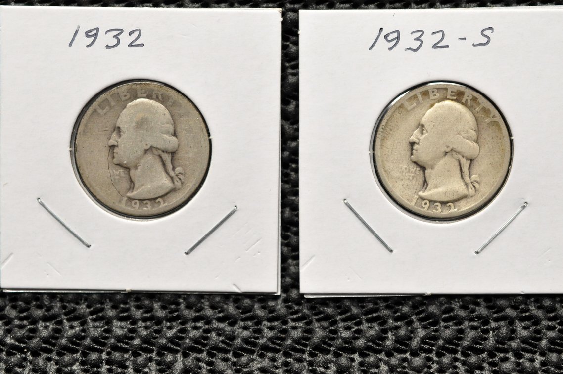 (2) 1932-P,S Washington Quarter, S is VERY Low Mintage