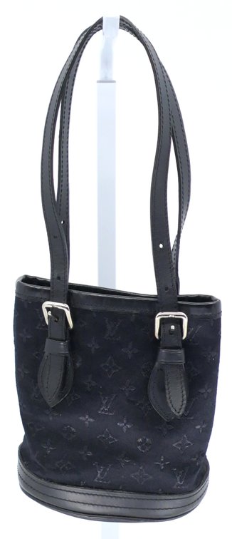 Louis Vuitton Mini Bucket Bag in Noir Monogram Satin