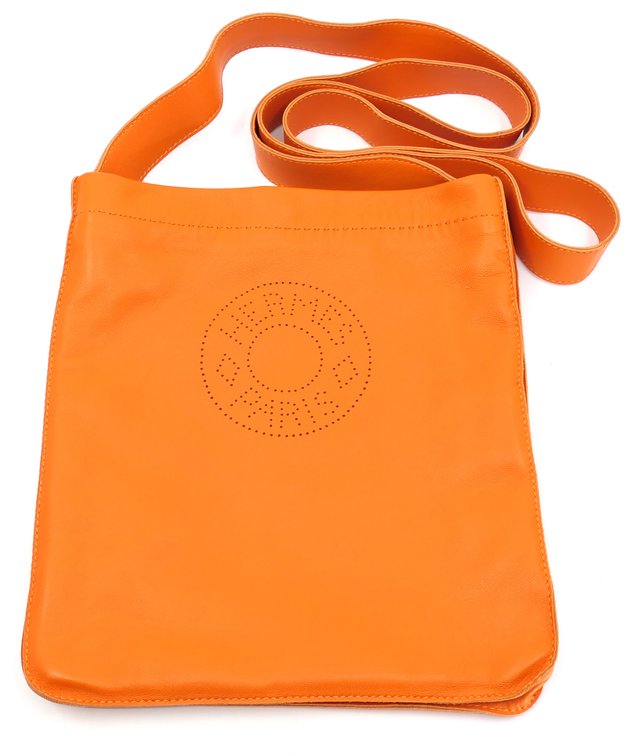 Hermes Milo Clou De Selle Crossbody In Classic Orange Lambskin With Perforated Design