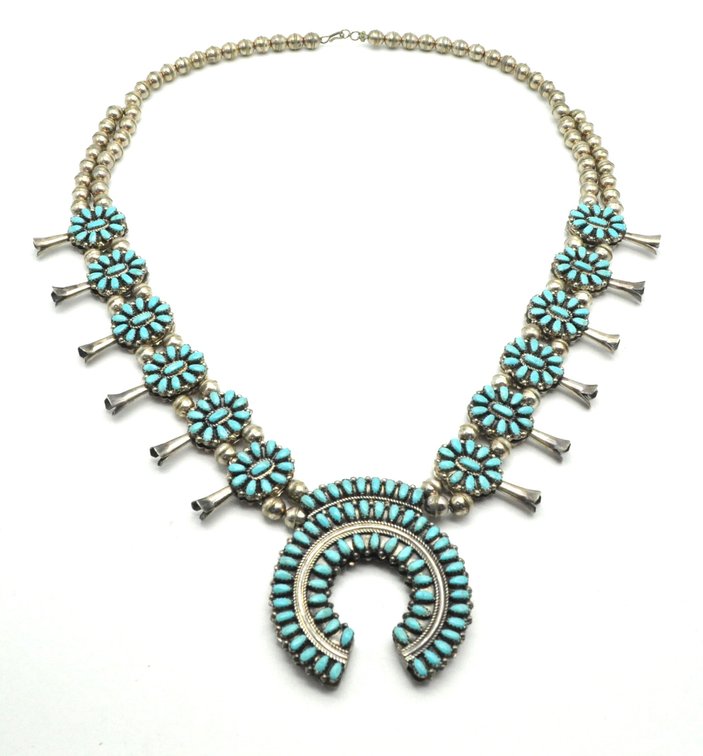 Navajo Sterling Silver Squash Blossom Necklace (Maker’s Mark RAF)