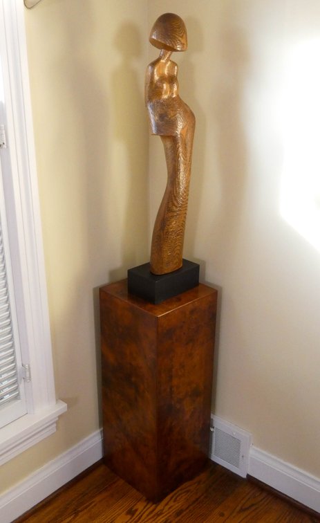 Contemporary Red Elm Female Sculpture on Pedestal