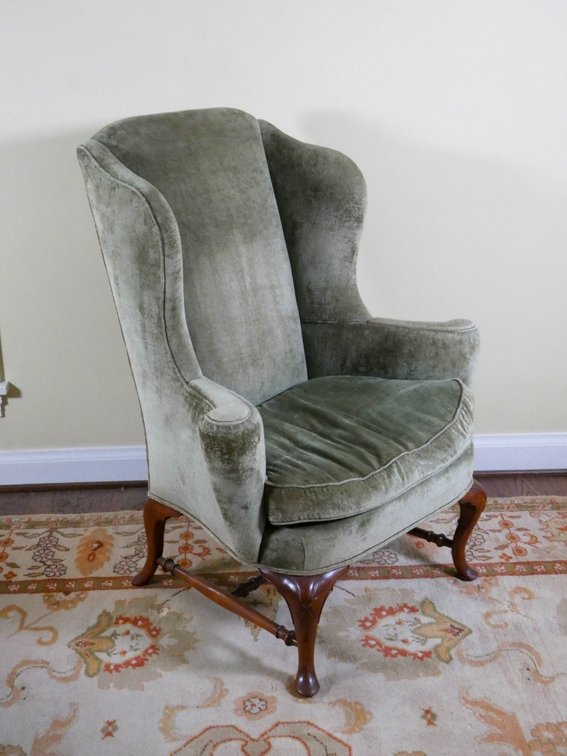 Antique Queen Anne Style Wing Back Chair