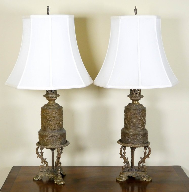 Pair of French Converted Kerosene Lamps