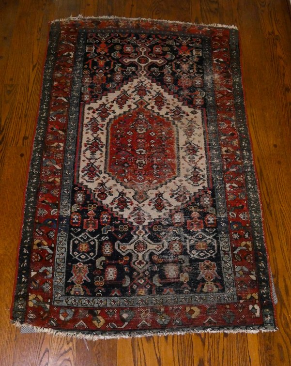 Wool Area Rug with Burgandy Center