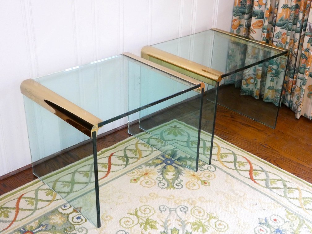 Pair of Leon Rosen Waterfall Glass End Tables