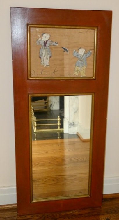Chinoisserie Style Red Lacquered Wall Mirror