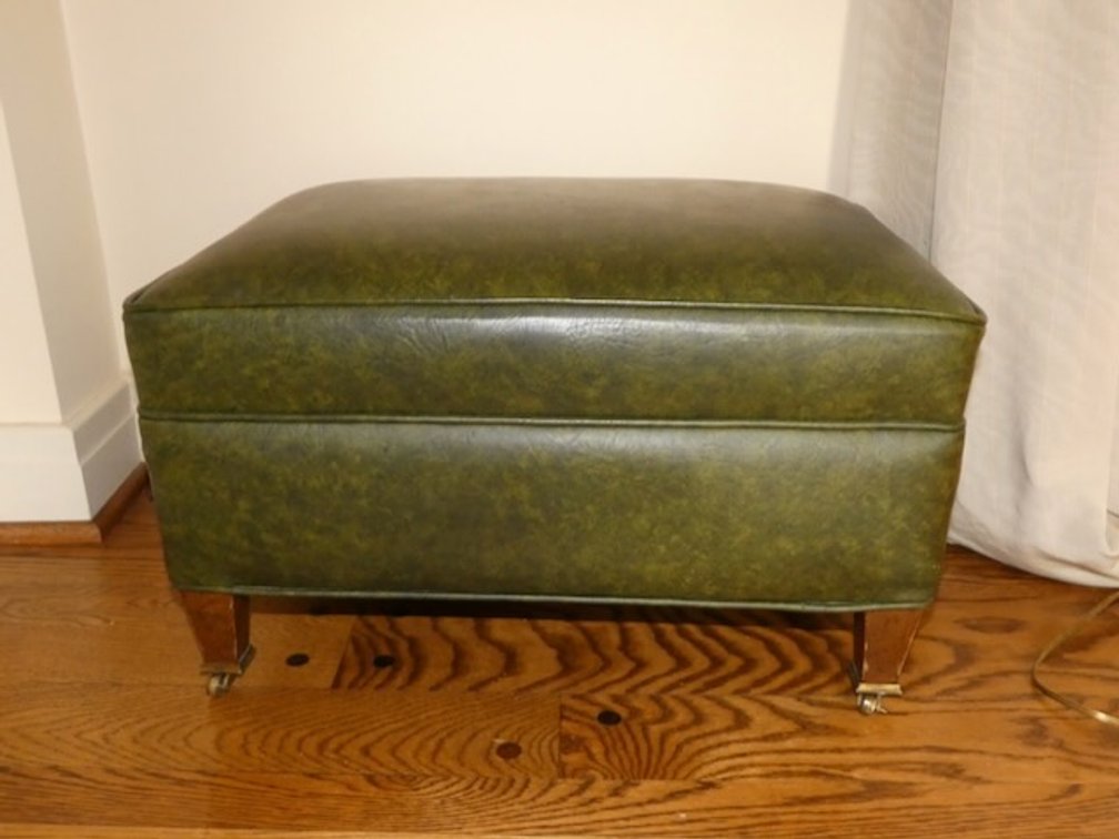 Genuine Leather Moss Green Hue Upholstered Footstool