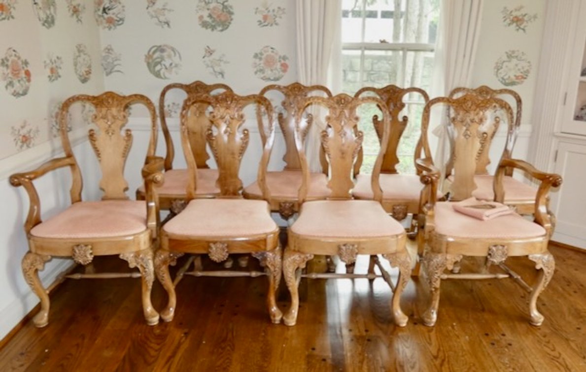 Set of Eight Mahogany Queen Anne Style Dining Chairs