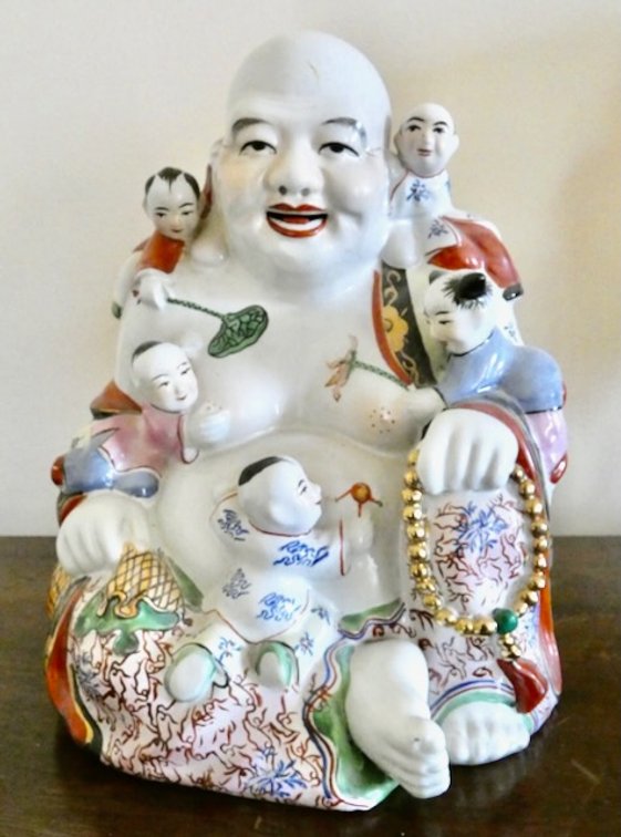 Vintage Chinese Porcelain "Famille Rose" Laughing Buddha Statue