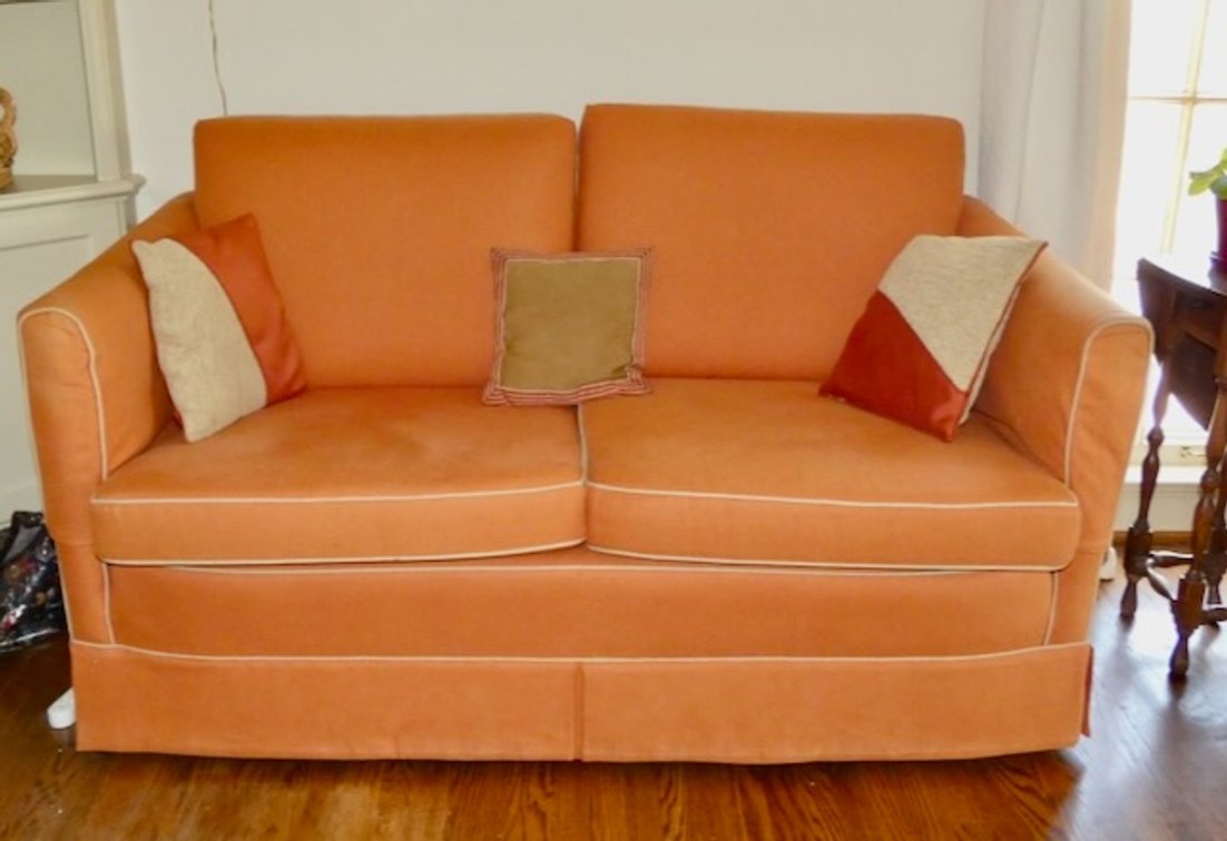 Pair Orange Hue Upholstered Double Lift Couches