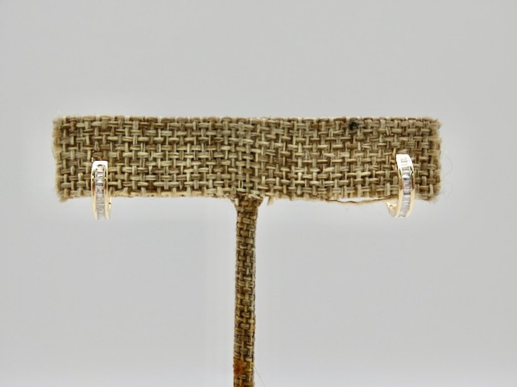 14k Yellow Gold Baguette Diamond Huggie Hoops