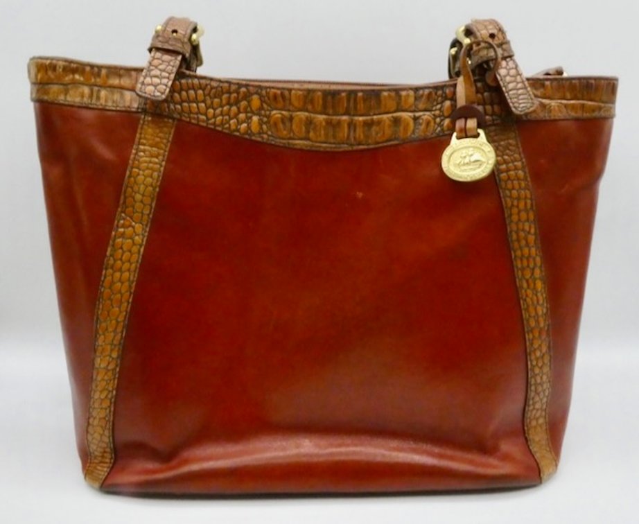Brahmin Tuscan Collection Cognac Croc-Embossed Asher Tote Shoulder Bag