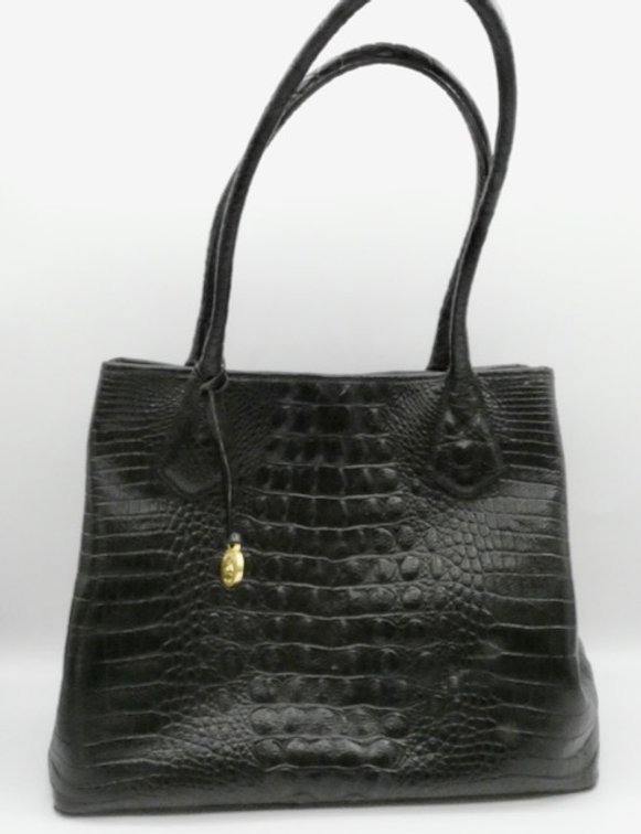 Brahmin Black Croc-Embossed Leather Handbag
