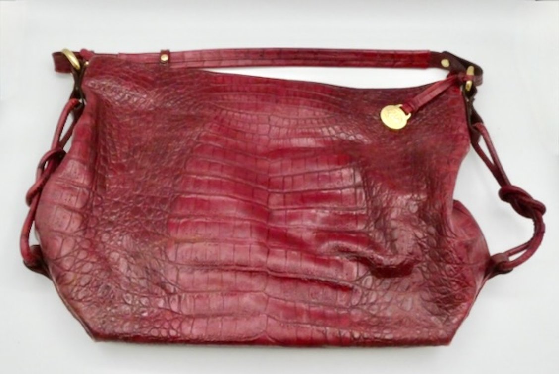 Brahmin Burgundy Croc-Embossed Leather Handbag