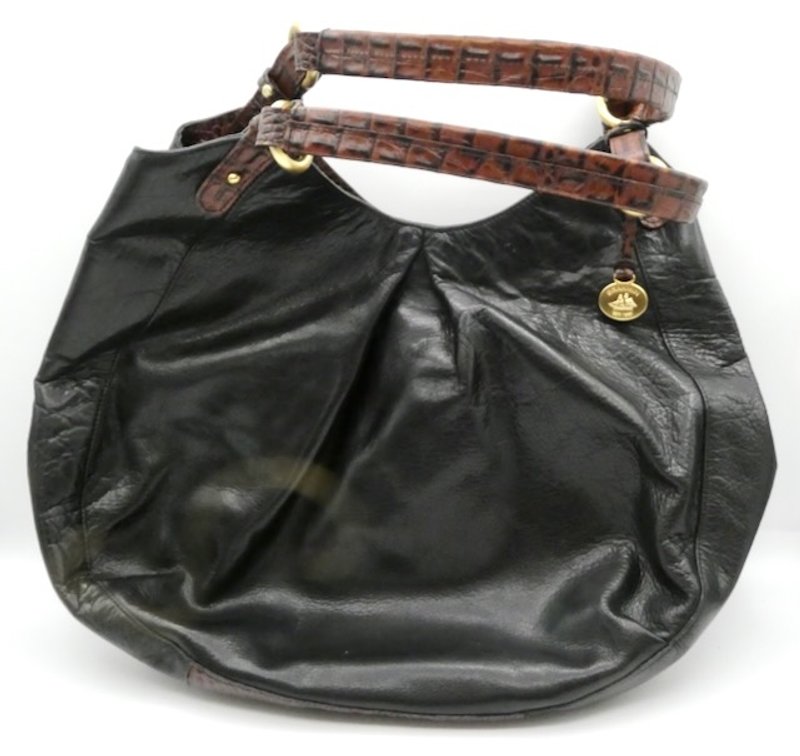 Brahmin Tuscan Genuine Black and Brown Croc-Embossed Leather Hobo Shoulder Bag