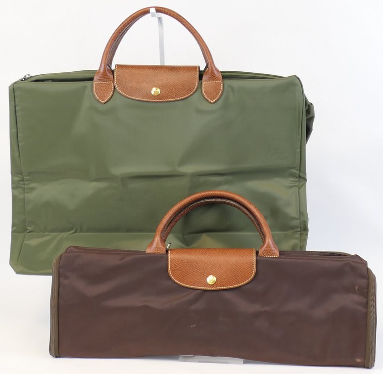 Two Green and Brown Longchamp Valise Travel Bags