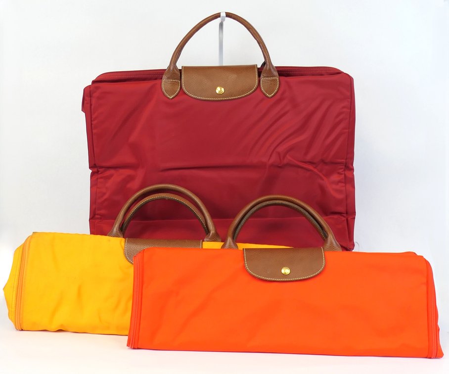 Three Longchamp Valise Travel Bags in Autumnal Colors