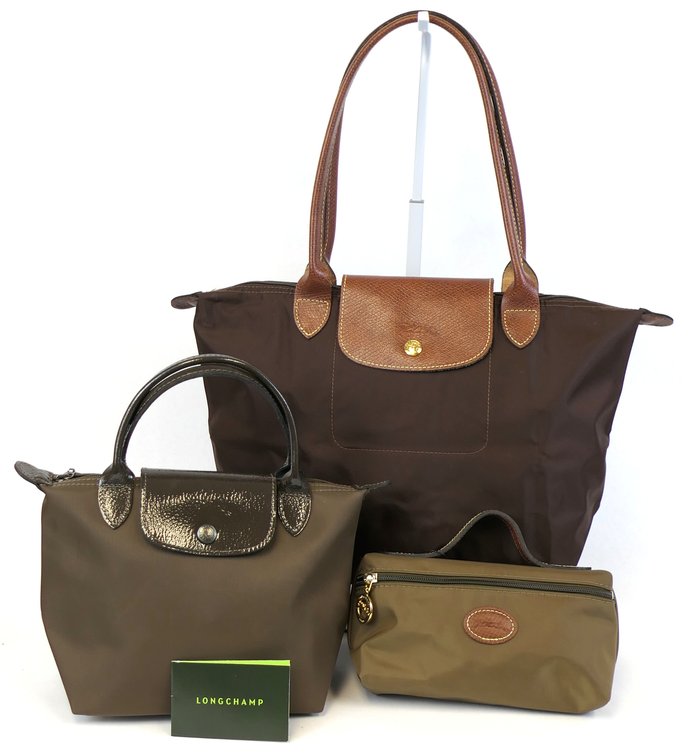Three Green and Brown Longchamp Bags