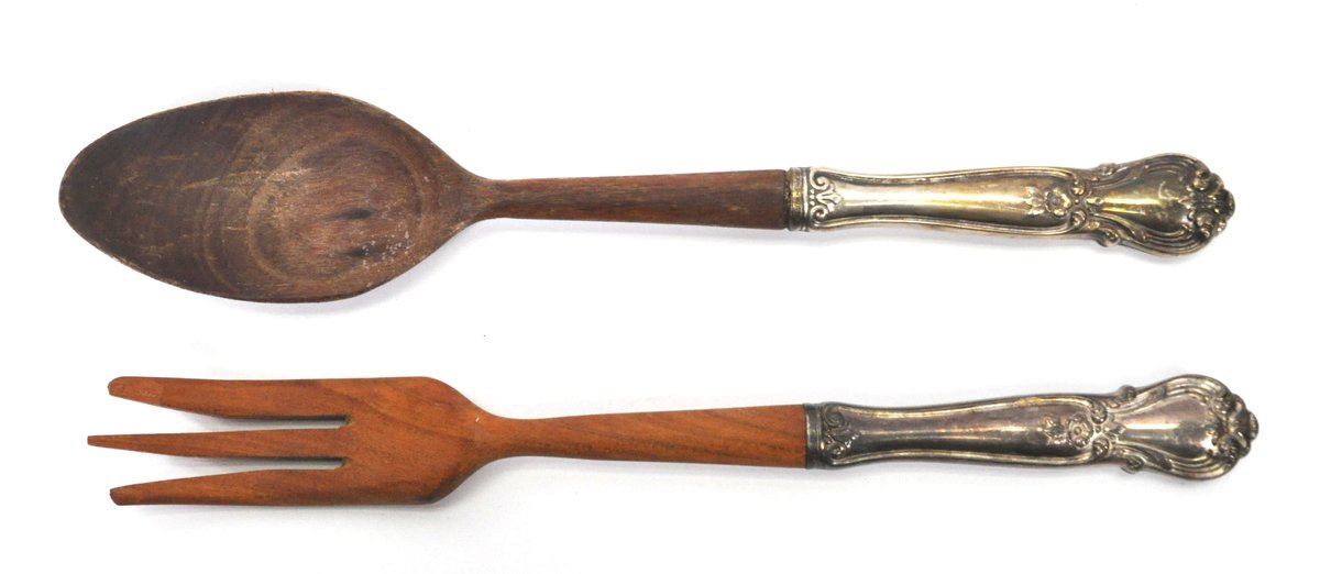 Sterling and Wood Salad Serving Fork and Spoon